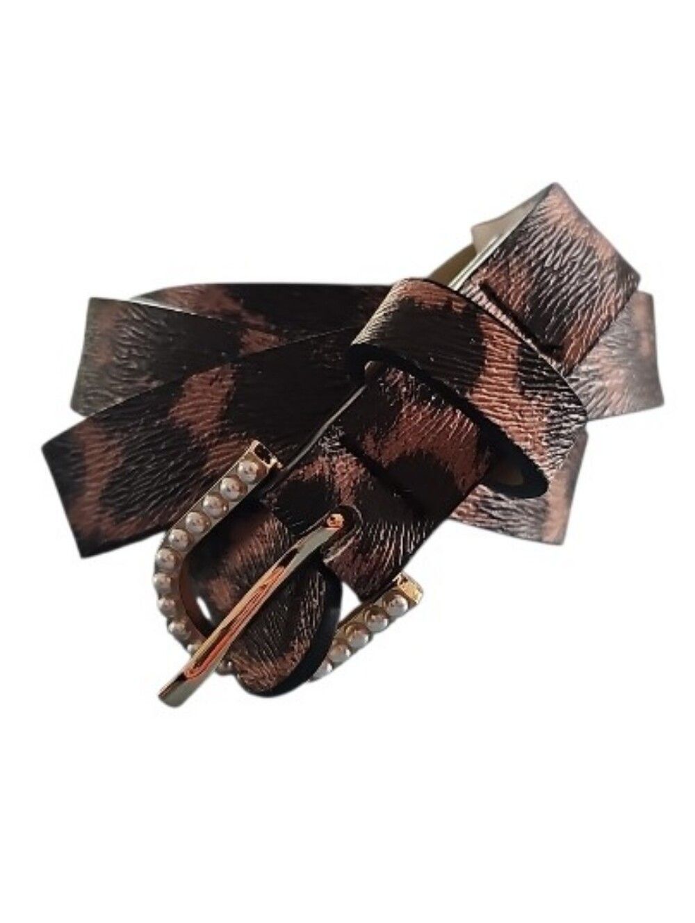 Leopard Print Skinny Belt Women’s Small Faux Leather Rhinestone Buckle Animal